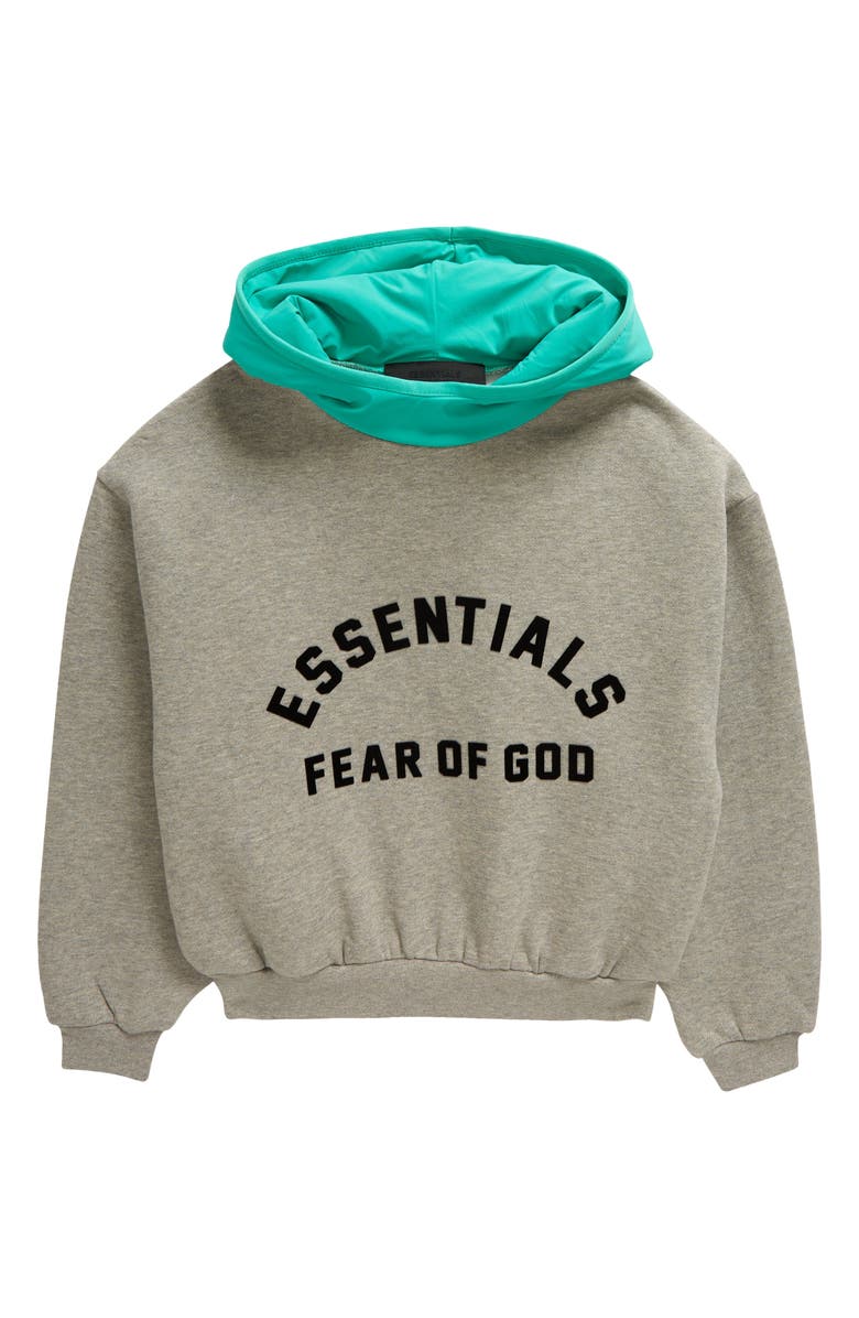 Fear of God Essentials Kids' Graphic Mixed Media Fleece Hoodie, Main, color,