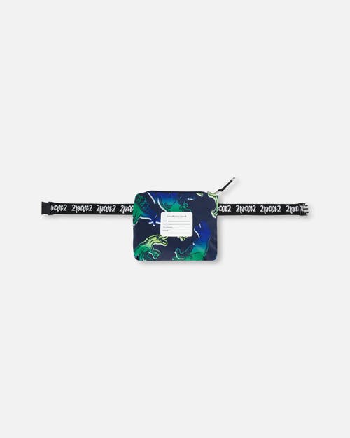 DEUX PAR DEUX DEUX PAR DEUX BOY'S PRINTED PACKABLE WINDBREAKER BLUE AND GREEN DINO ON NAVY 
