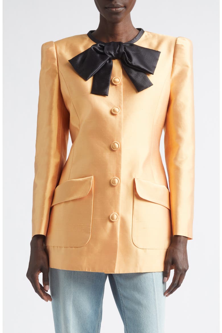 Silk Shantung Bow Jacket, Main, color, ORANGE