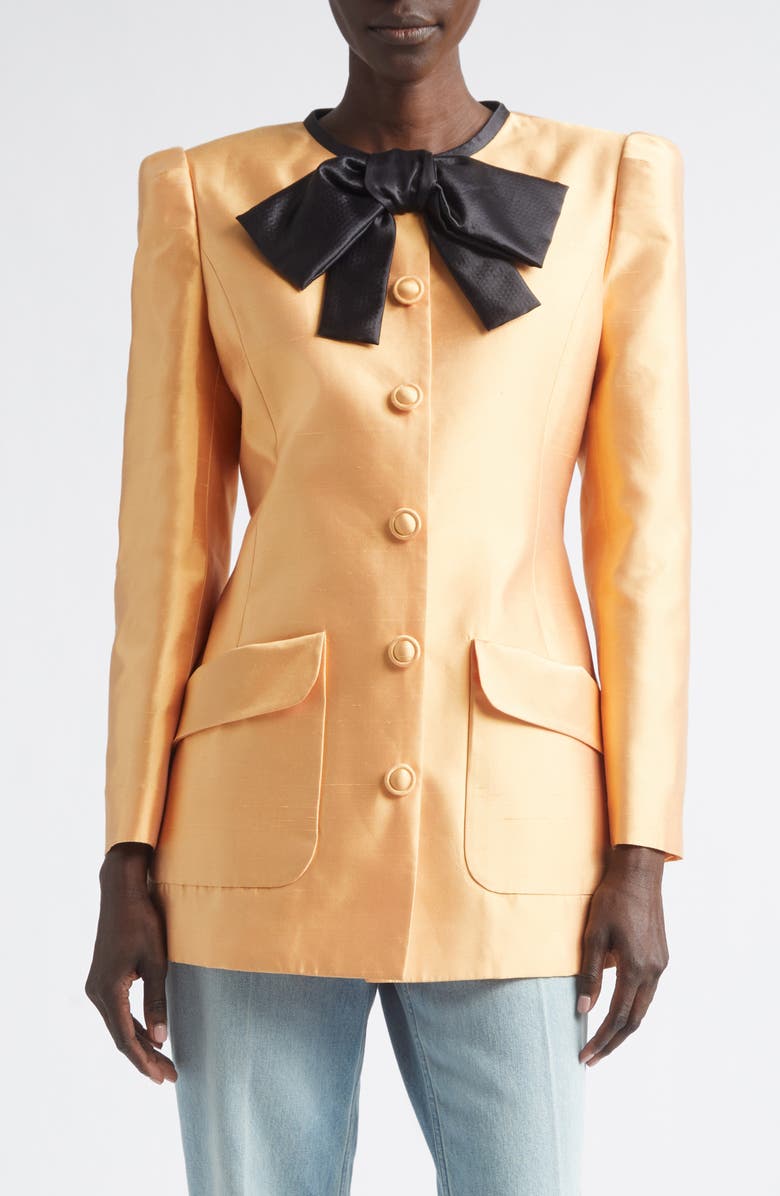Valentino Silk Shantung Bow Jacket, Main, color, Orange