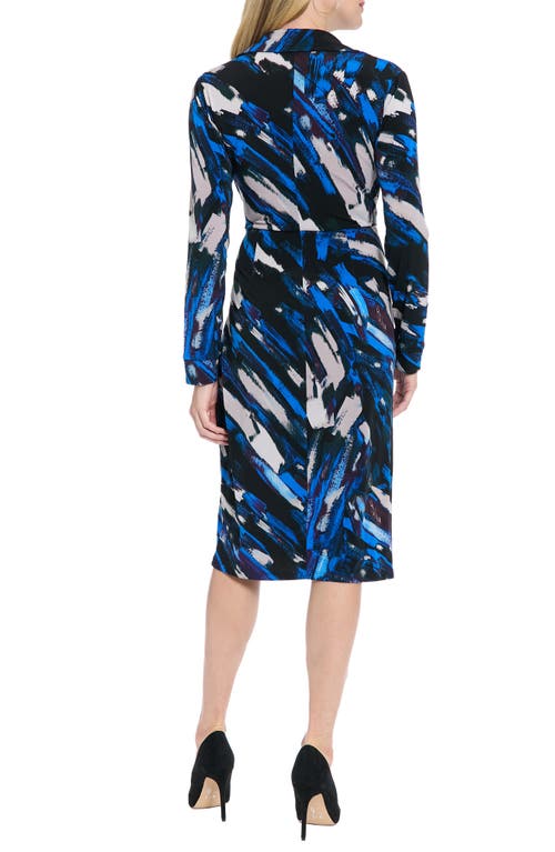 London Times Long Sleeve Faux Wrap Shirtdress In Blue