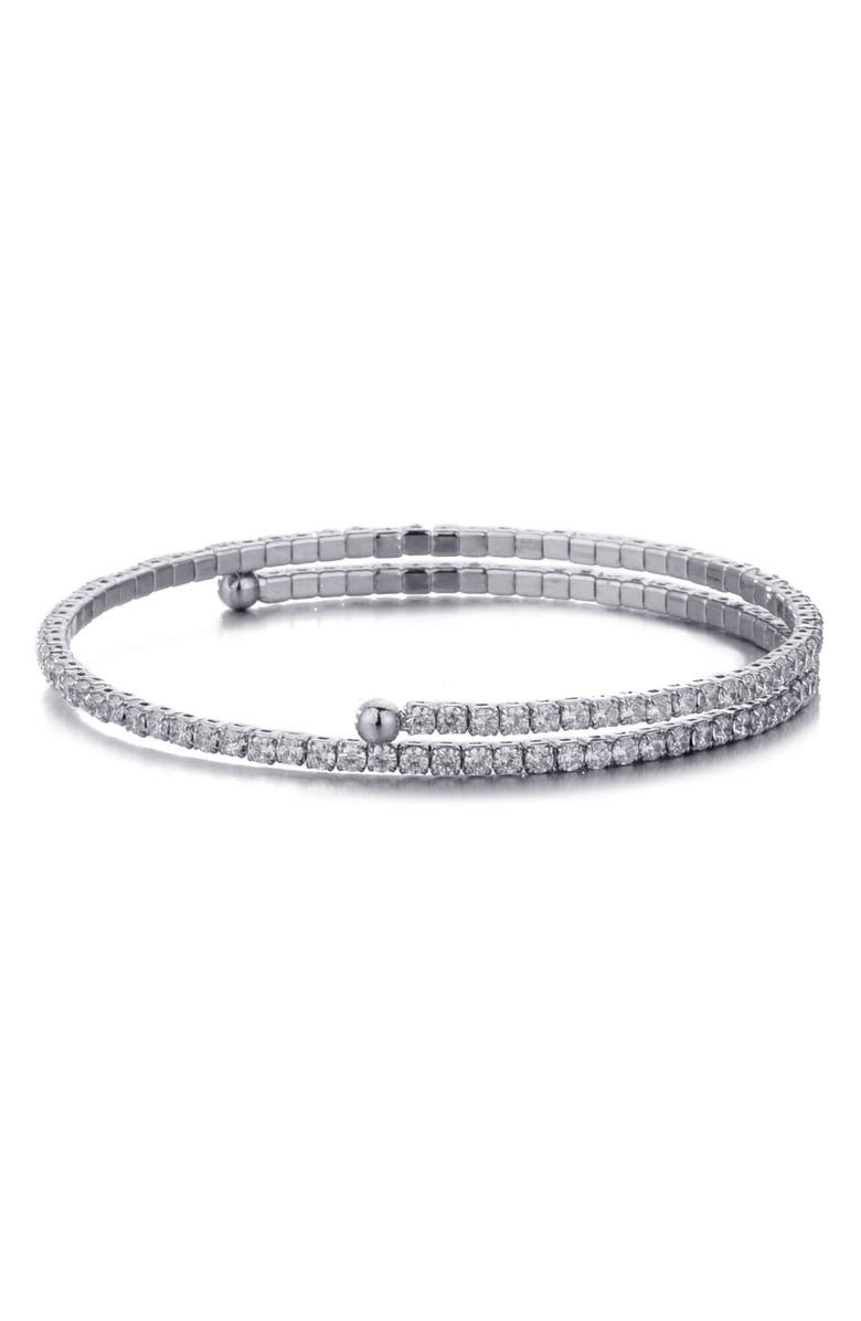 Adornia Crystal Coil Wrap Bracelet, Main, color, Silver