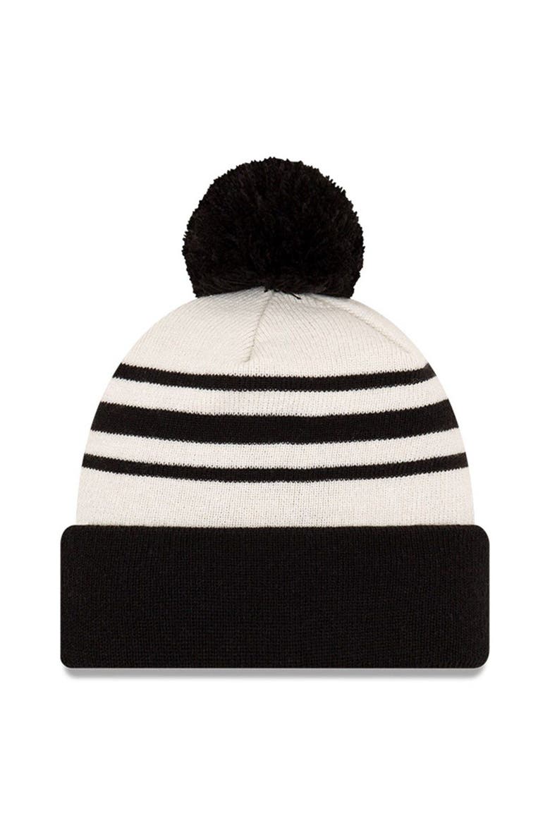 Men's New Era Black/Cream NASCAR Bar Cuffed Pom Knit Beanie, Alternate, color, Black