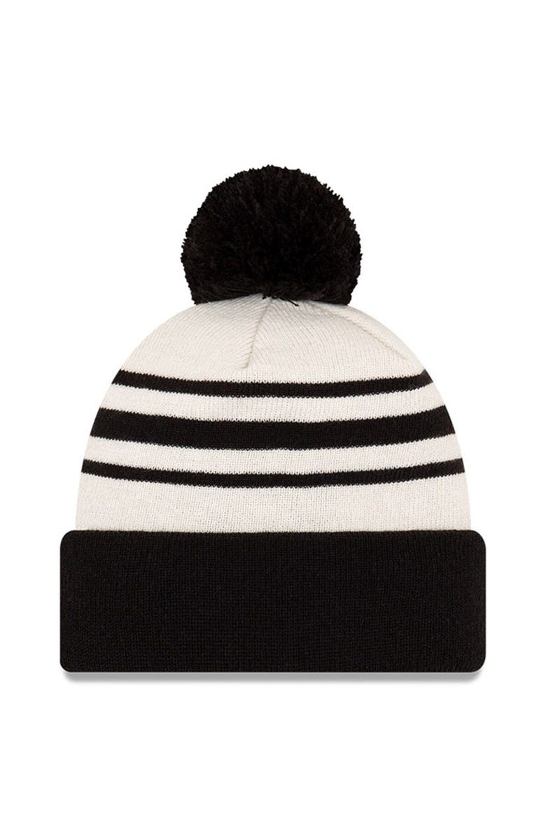 New Era Men's New Era Black/Cream NASCAR Bar Cuffed Pom Knit Beanie, Alternate, color, 