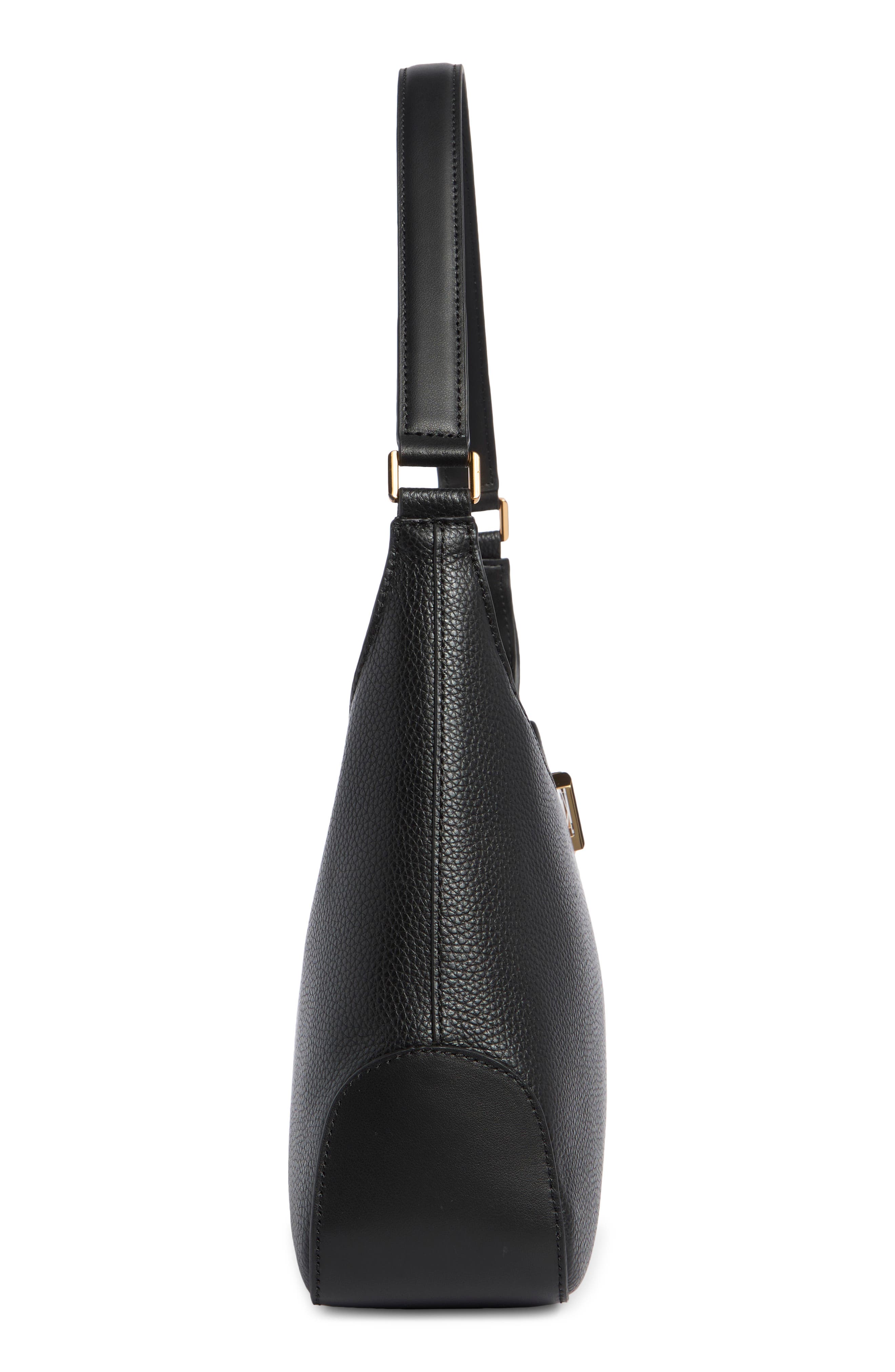 KARL LAGERFELD PARIS Lyon Pebbled Leather Shoulder Bag, Alternate, color, Black/ Gold