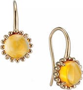 House of Frosted 14K Yellow Gold Citrine Cabochon Drop Earrings