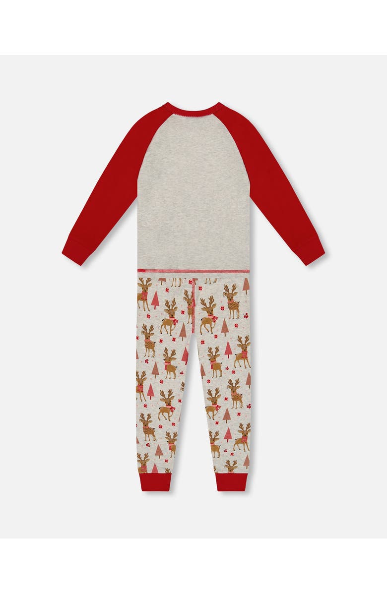 Deux par Deux Organic Cotton Two-Piece Pajamas Girly Reindeer, Alternate, color, Beige