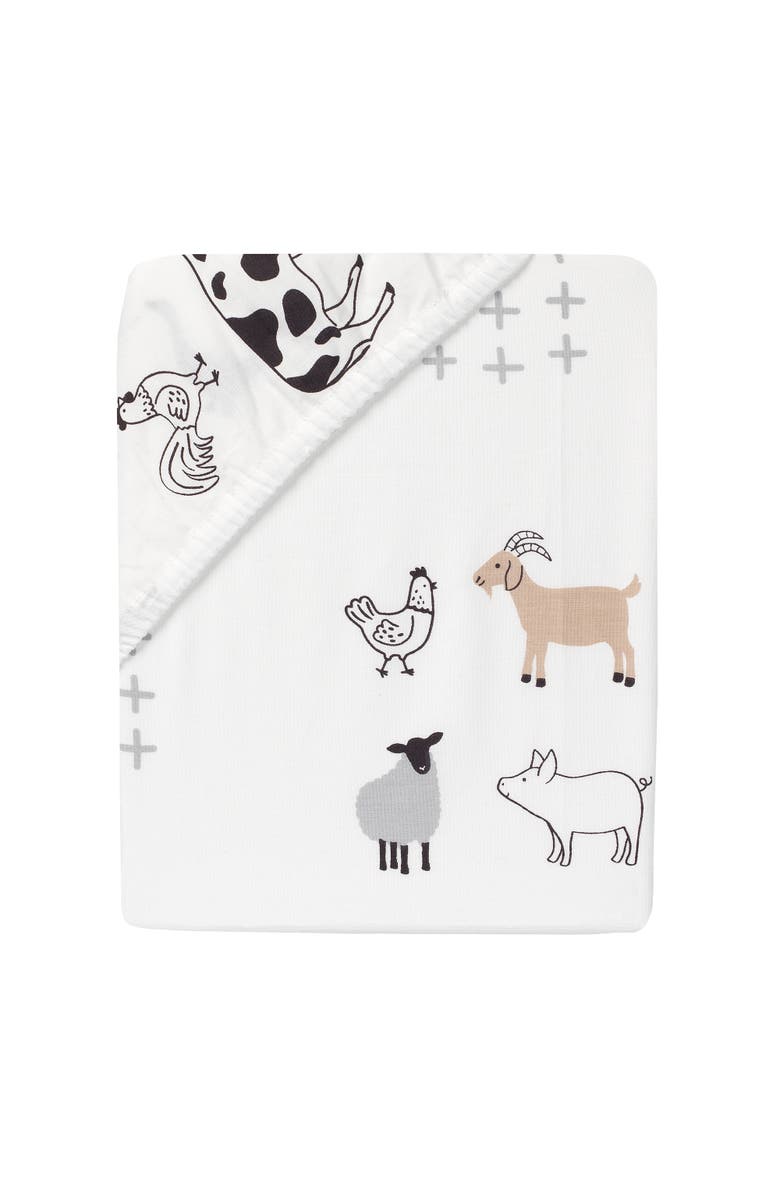 Lambs & Ivy Baby Farm Animals 100% Cotton Fitted Crib Sheet, Alternate, color, White