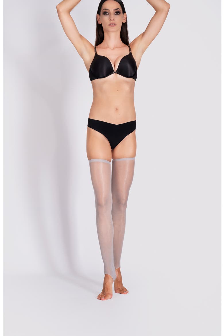 Lustrous Silky Shiny Stirrup Thigh Highs, Alternate, color, GREY