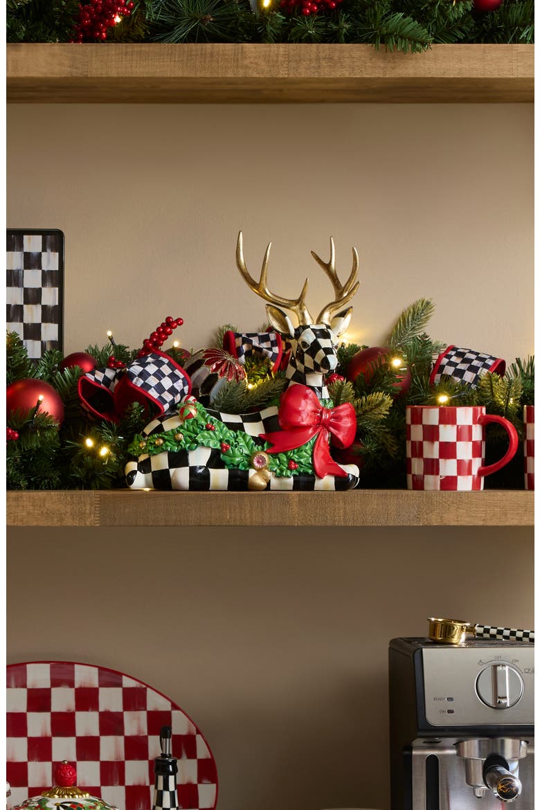 Holly Check Resting Deer Figurine, Alternate, color, BLACK