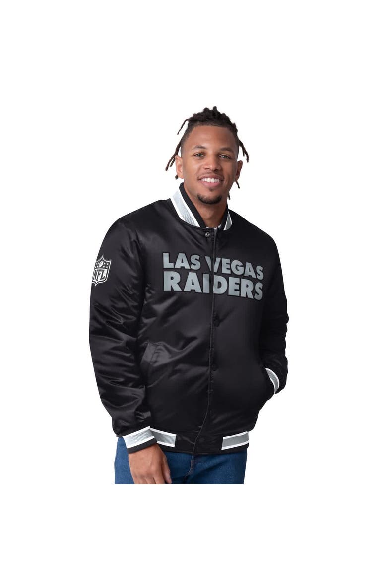 Men's Starter  Black/Silver Las Vegas Raiders Closer Reversible Satin Full-Snap Jacket, Main, color, Black