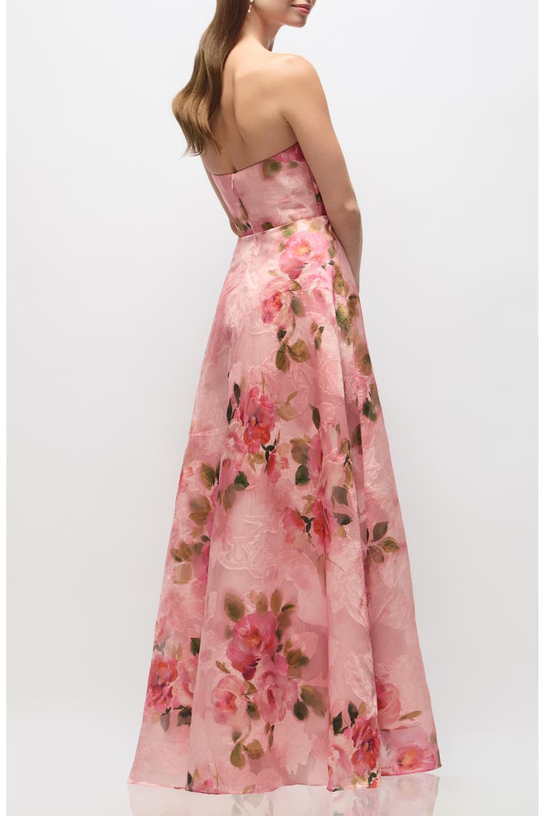 Alden Floral Jacquard Strapless Organza Gown, Alternate, color, GUAVA FLORAL PRINT