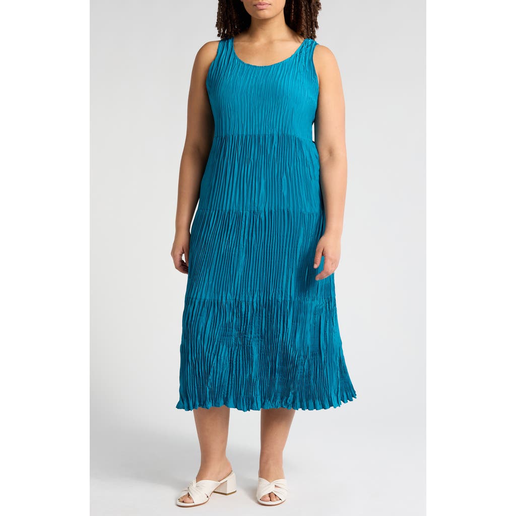 Eileen Fisher Sleeveless Tiered Silk Maxi Dress In Dragonfly