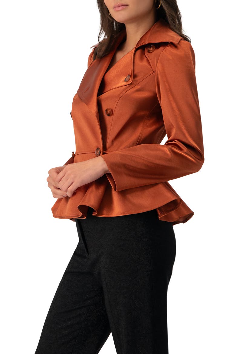 Short Double-Breasted Trench Coat, Alternate, color, Chedron