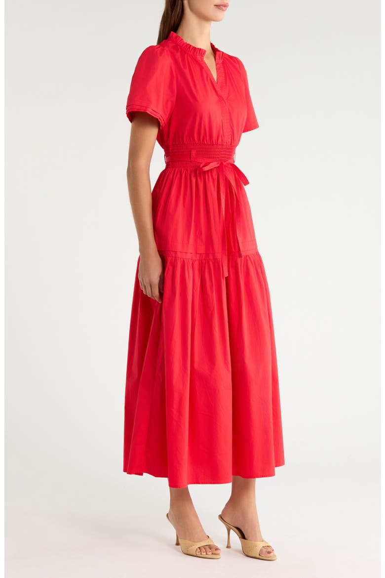 Jennis Belted Cotton Maxi Dress, Alternate, color, RED
