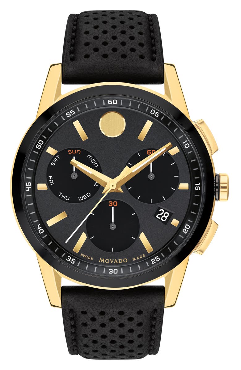 Movado Museum Sport Leather Strap Chronograph Watch, 43mm, Main, color, 