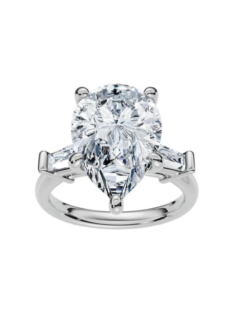 5 3/4Ct Certified Pear & Baguette Diamond Engagement Ring 14k Gold Lab grown