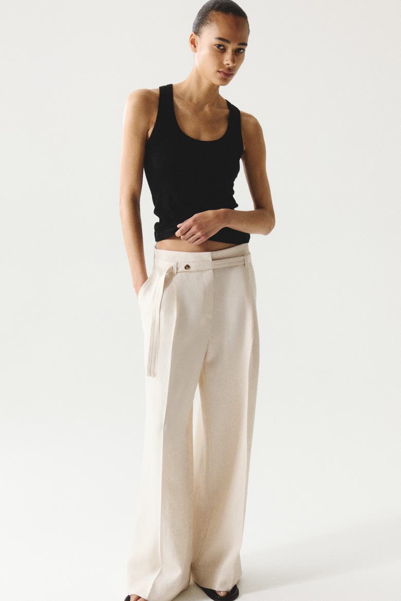 Wide-leg Pants With Belt, Main, color, Cream