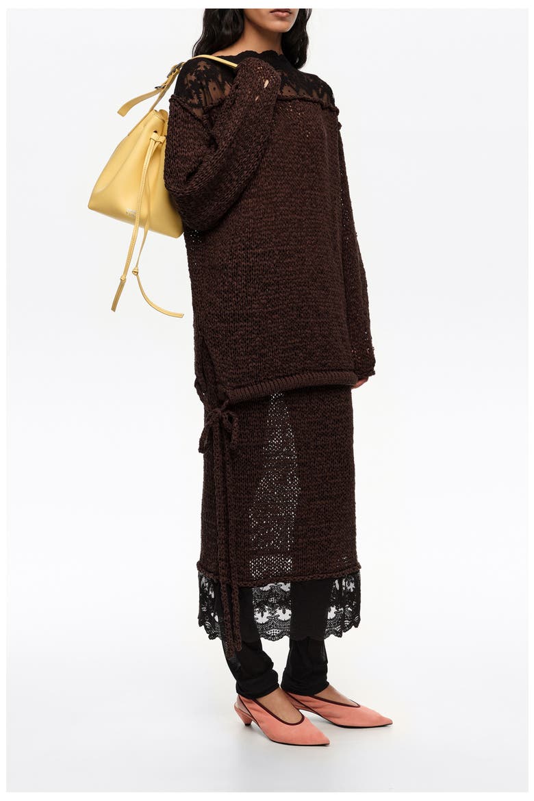 Lace Knit Skirt, Alternate, color, DARK BROWN