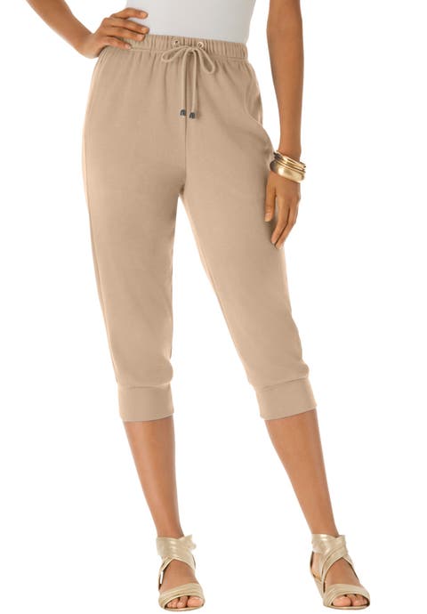 Plus Size Soft Knit Capri Pant With Drawstring Waist (Plus)