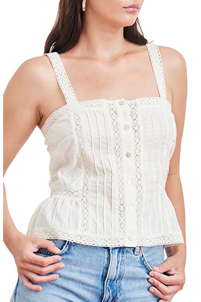 Louie Cotton Lace Inset Tank, Alternate, color, Cream