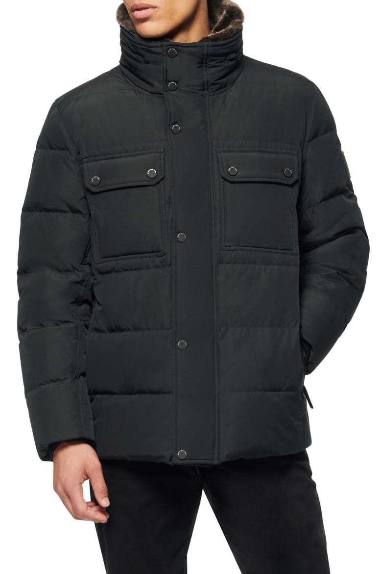 Godwin Water Resistant Puffer Coat with Faux Fur Collar, Main, color, BLACK