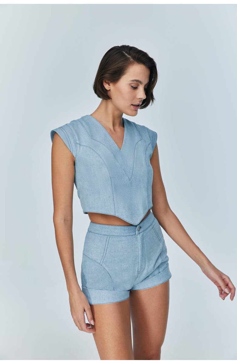 Jendue Women's Marvel V-Neck Denim Top - Stylish Women's Jean Blouse, Alternate, color, Ever Blue