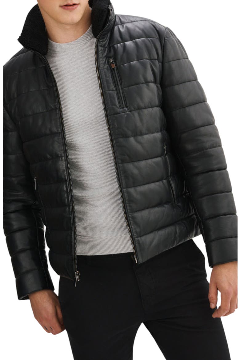 Leather Puffer Jacket, Alternate, color, BLACK