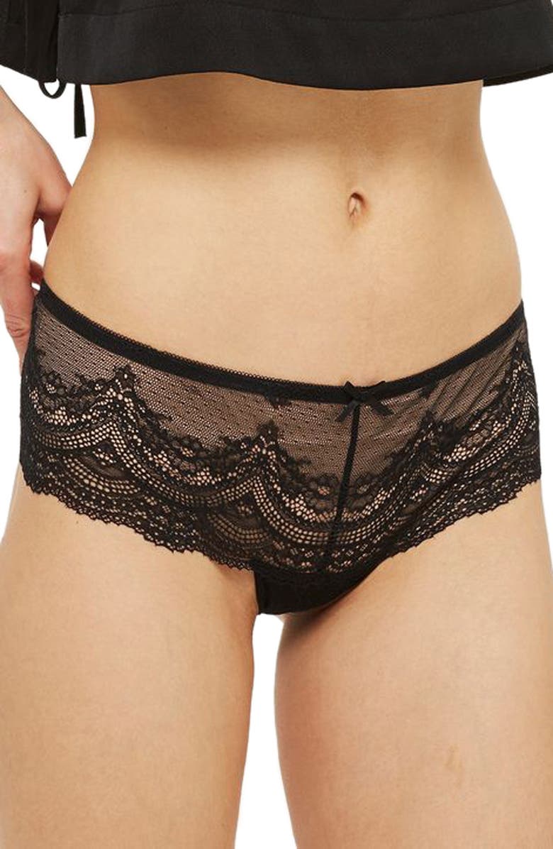 Topshop Deep Lace Brazilian Panties, Main, color,