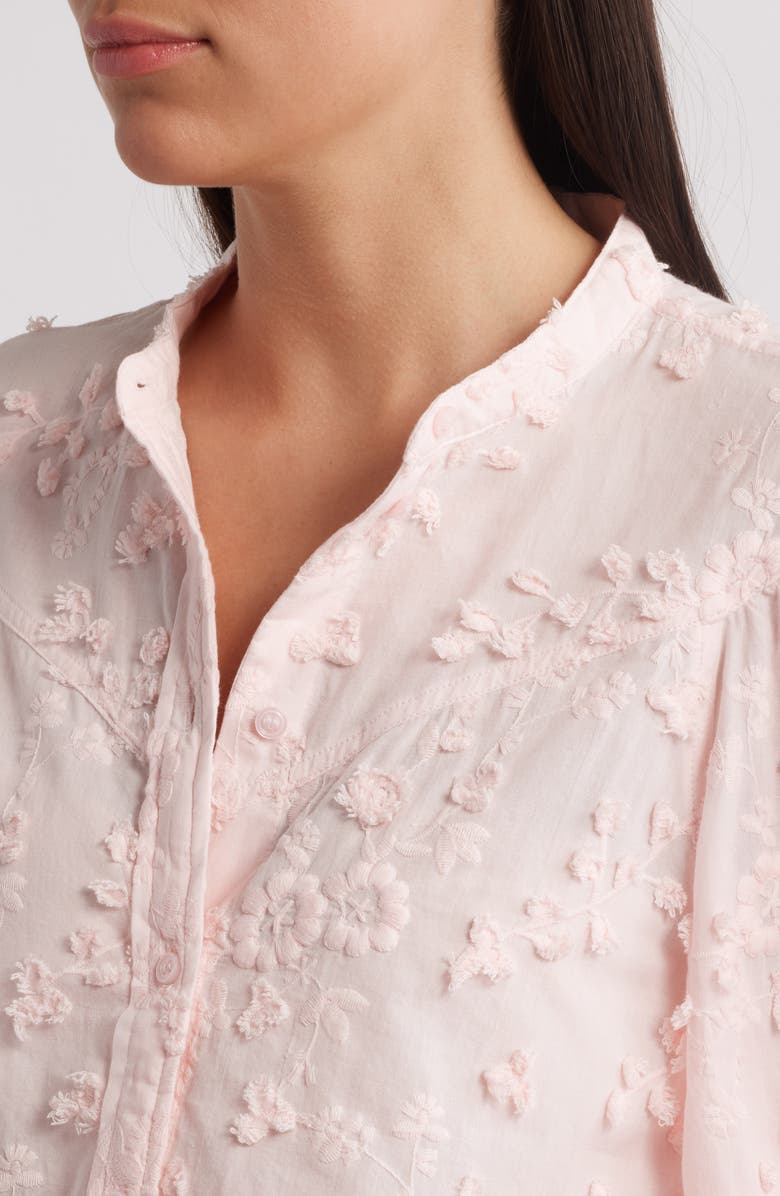 & Other Stories Floral Embroidery Puff Sleeve Shirt, Alternate, color, Pink Dusty Light