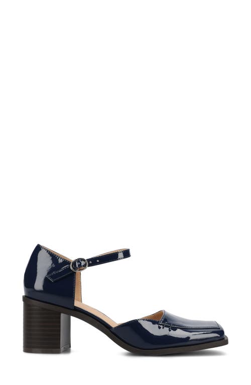 Shop Journee Collection Evangeline Block Heel Pump In Navy Patent
