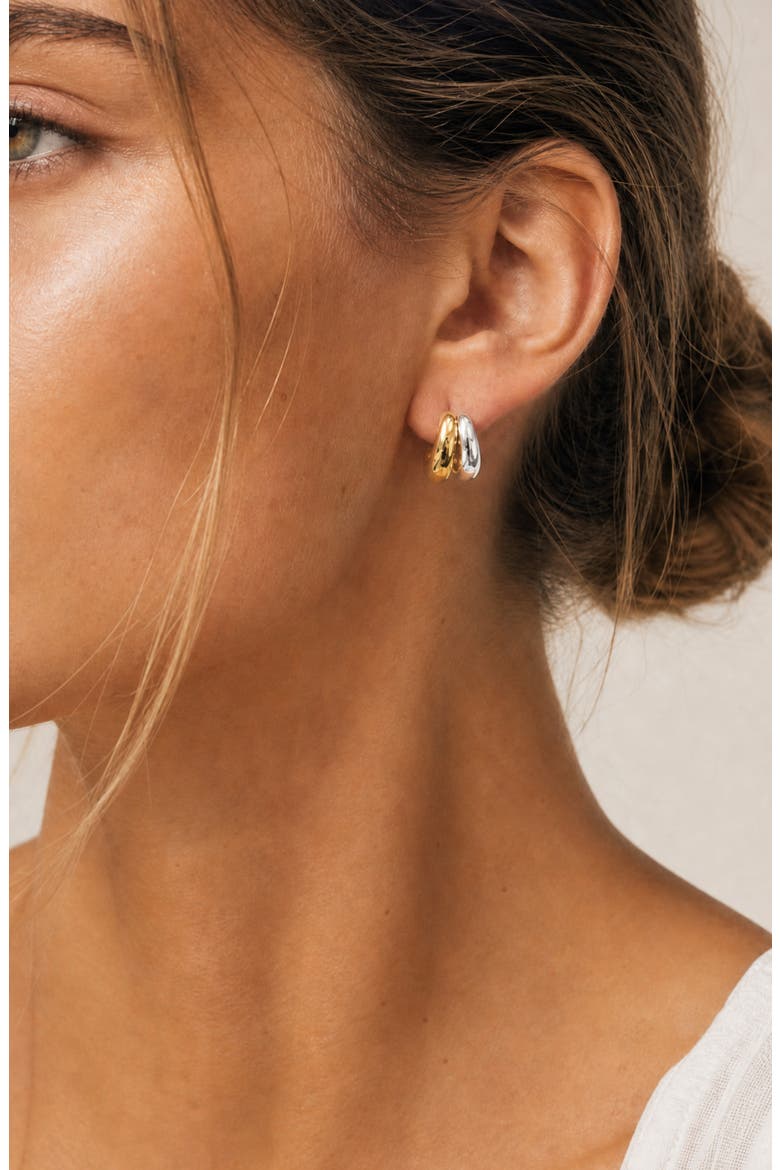 Two-Tone Bold Hoop Earrings, Alternate, color, GOLD/ SIL