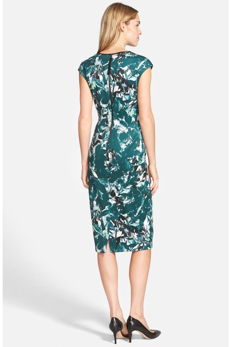 'Shadow Branch' Print Scuba Midi Dress, Alternate, color, SOFT WHITE/ FOREST GREEN
