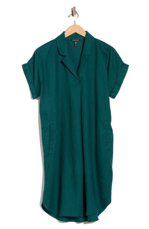 Notch Collar Linen Shirt Dress