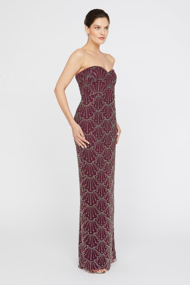 Tessa Strapless Beaded Sweetheart Neckline Mesh Column Gown, Alternate, color, Oxblood