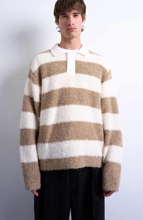 Topman Oversize Stripe Bouclé Polo Sweater