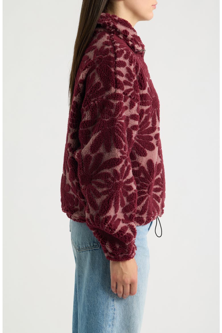 Floral Faux Shearling Half Zip Pullover, Alternate, color, BORDEAUX