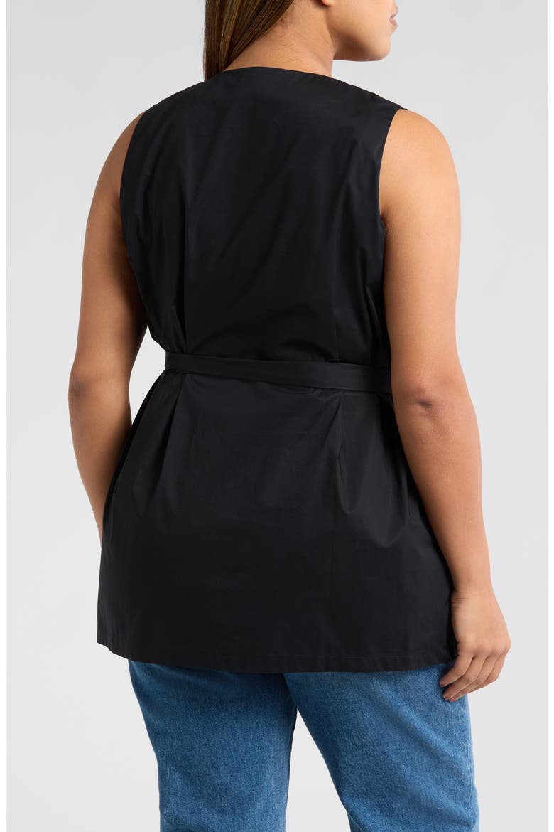 Reya Tie Waist Sleeveless Poplin Button-Up Top, Alternate, color, BLACK