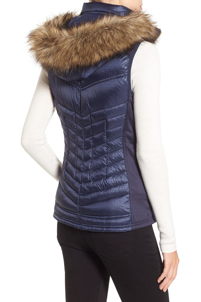 Embossed Mixed Media Down Vest with Detachable Faux Fur Trim Hood, Alternate, color, MIDNIGHT BLUE EMBOSS
