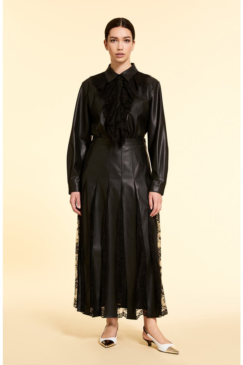 Campania Lace Detail Faux Leather Skirt, Alternate, color, BLACK