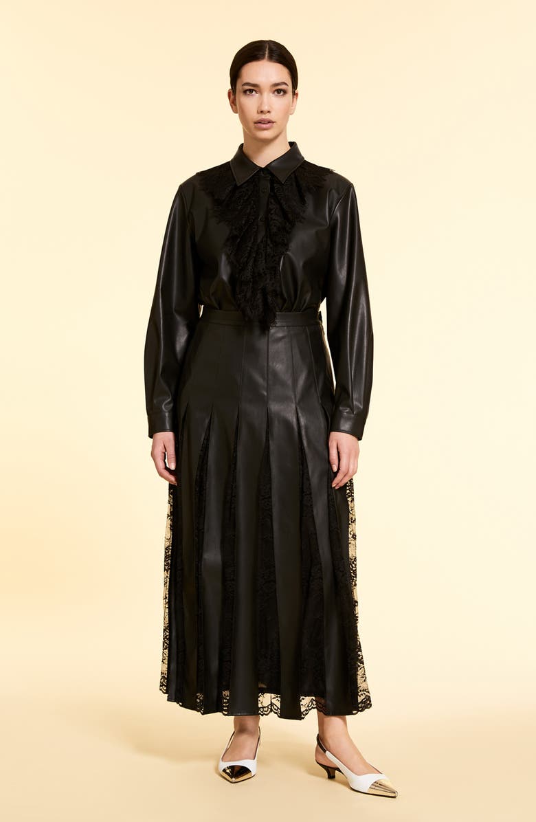 Marina Rinaldi Campania Lace Detail Faux Leather Skirt, Alternate, color,