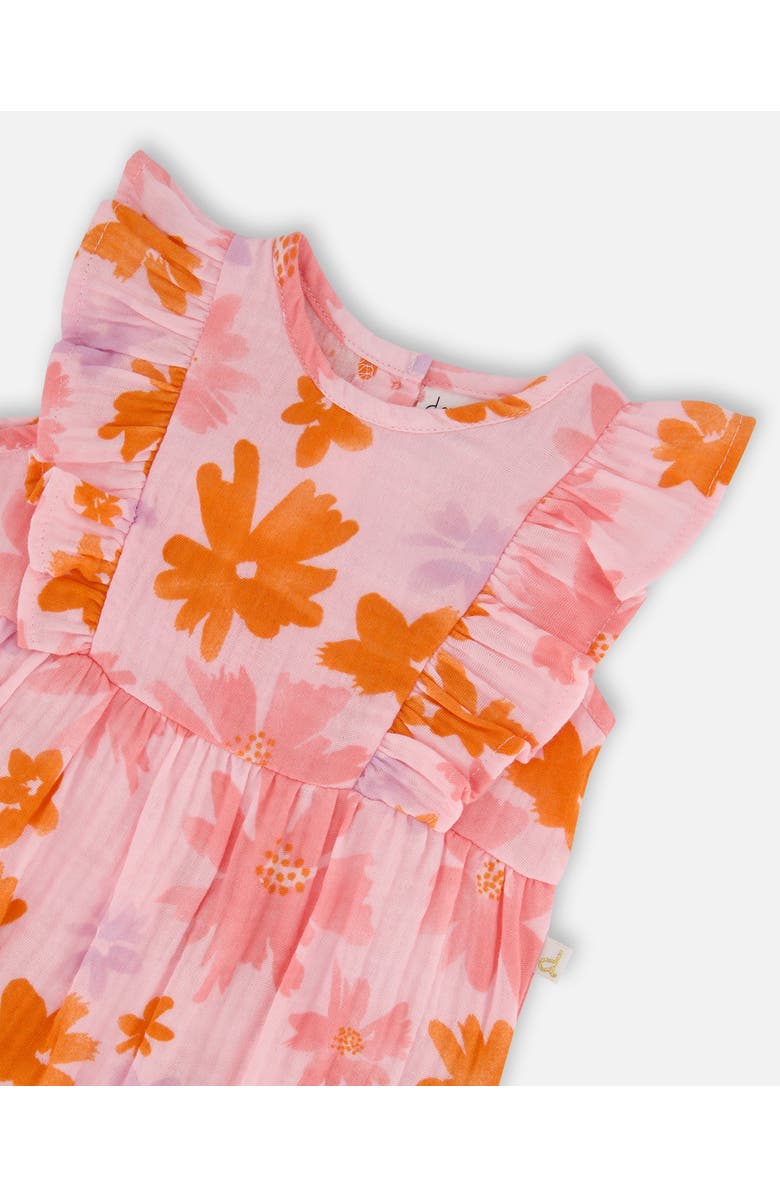 Deux par Deux Baby Girl's Printed Muslin Romper Pink And Coral Flowers, Alternate, color,