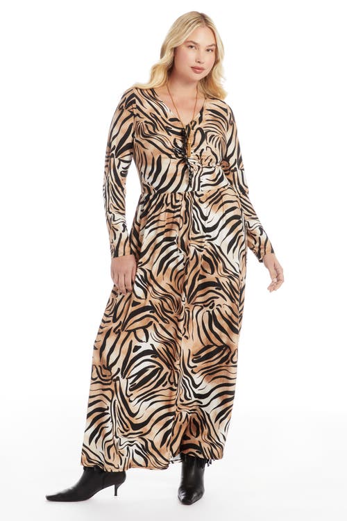 June + Vie V Neck Maxi Dress In Brown