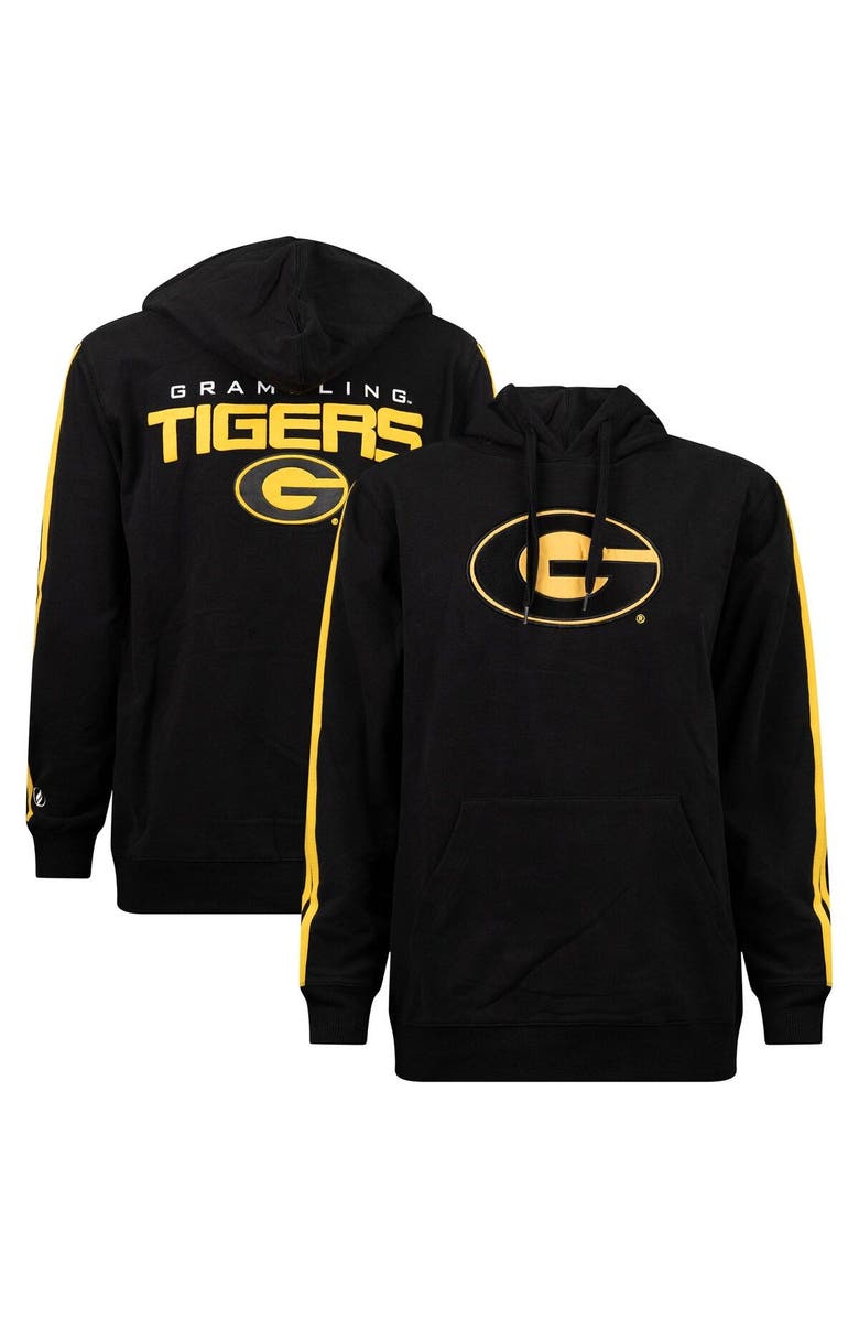 FISLL Men's FISLL Black Grambling Tigers Oversized Stripes Pullover Hoodie, Main, color, Black