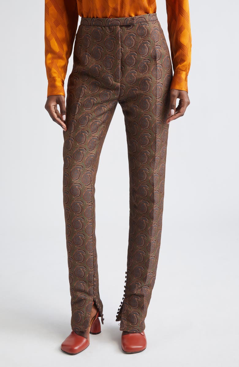 Dries Van Noten Pandoris Abstract Swirl Jacquard Straight Leg Pants, Main, color, Bottle
