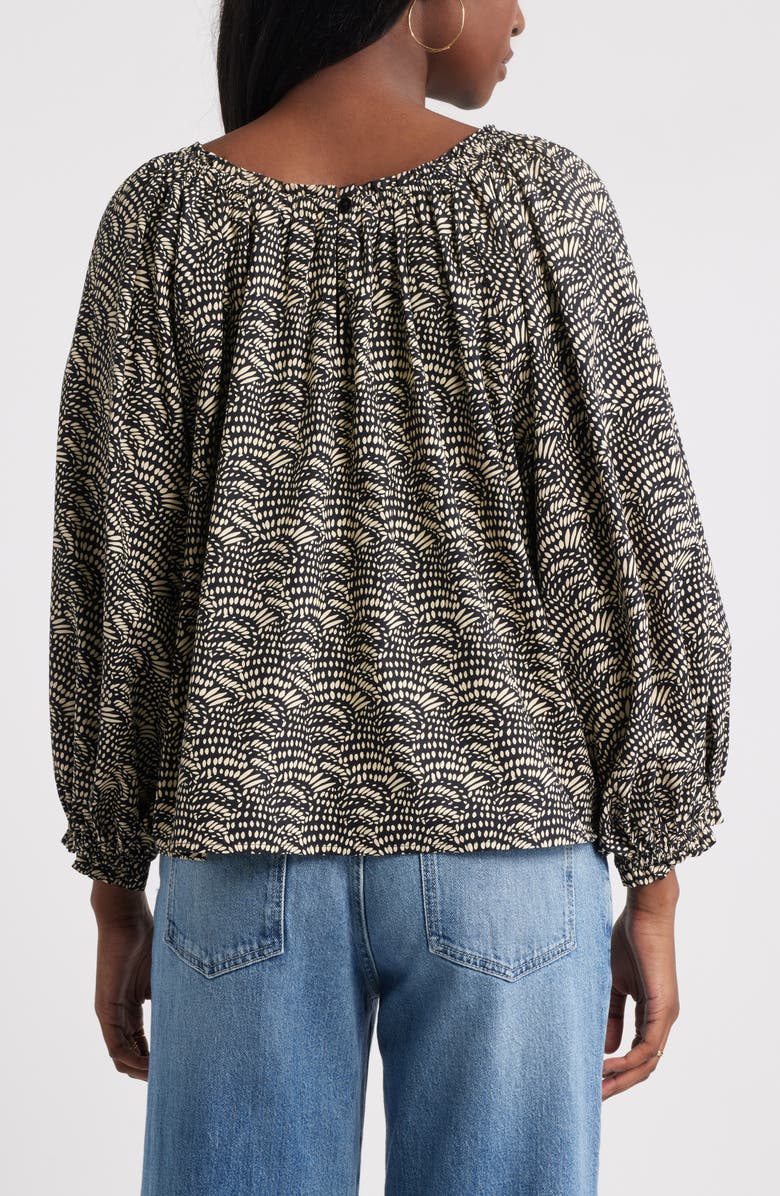 Treasure & Bond Print Raglan Sleeve Cotton Top, Alternate, color, Black- Ivory Coco Fan