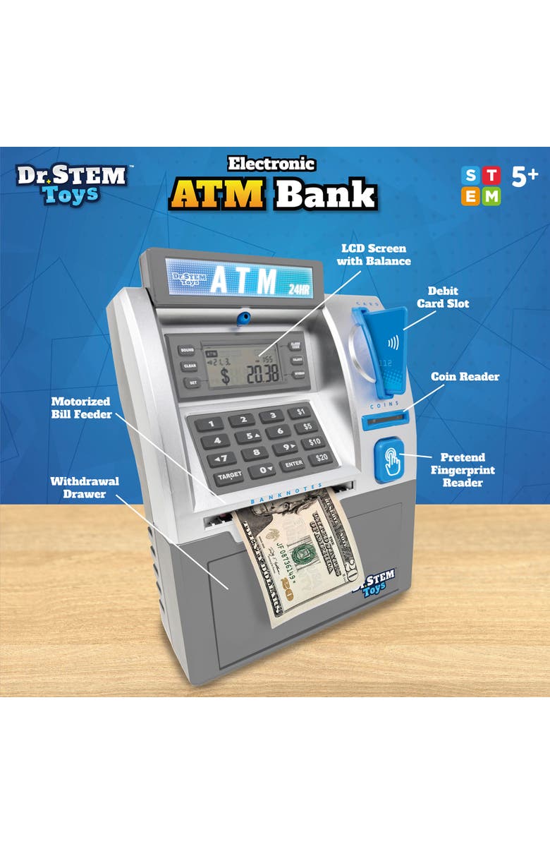 Dr. STEM Toys Electronic Atm Bank Real Money Savings Piggy Bank Toy, Alternate, color, Multicolored