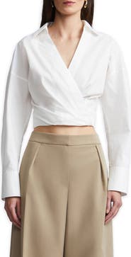 BCBGMAXAZRIA Ciara Surplice Poplin Shirt