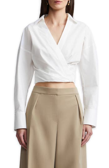 Bcbgmaxazria Ciara Surplice Poplin Shirt In White