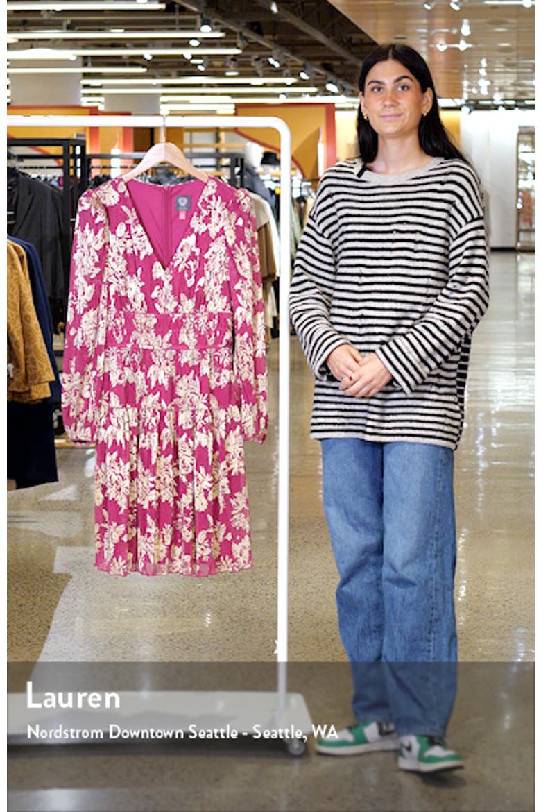 Metallic Floral Long Sleeve Fit & Flare Dress video